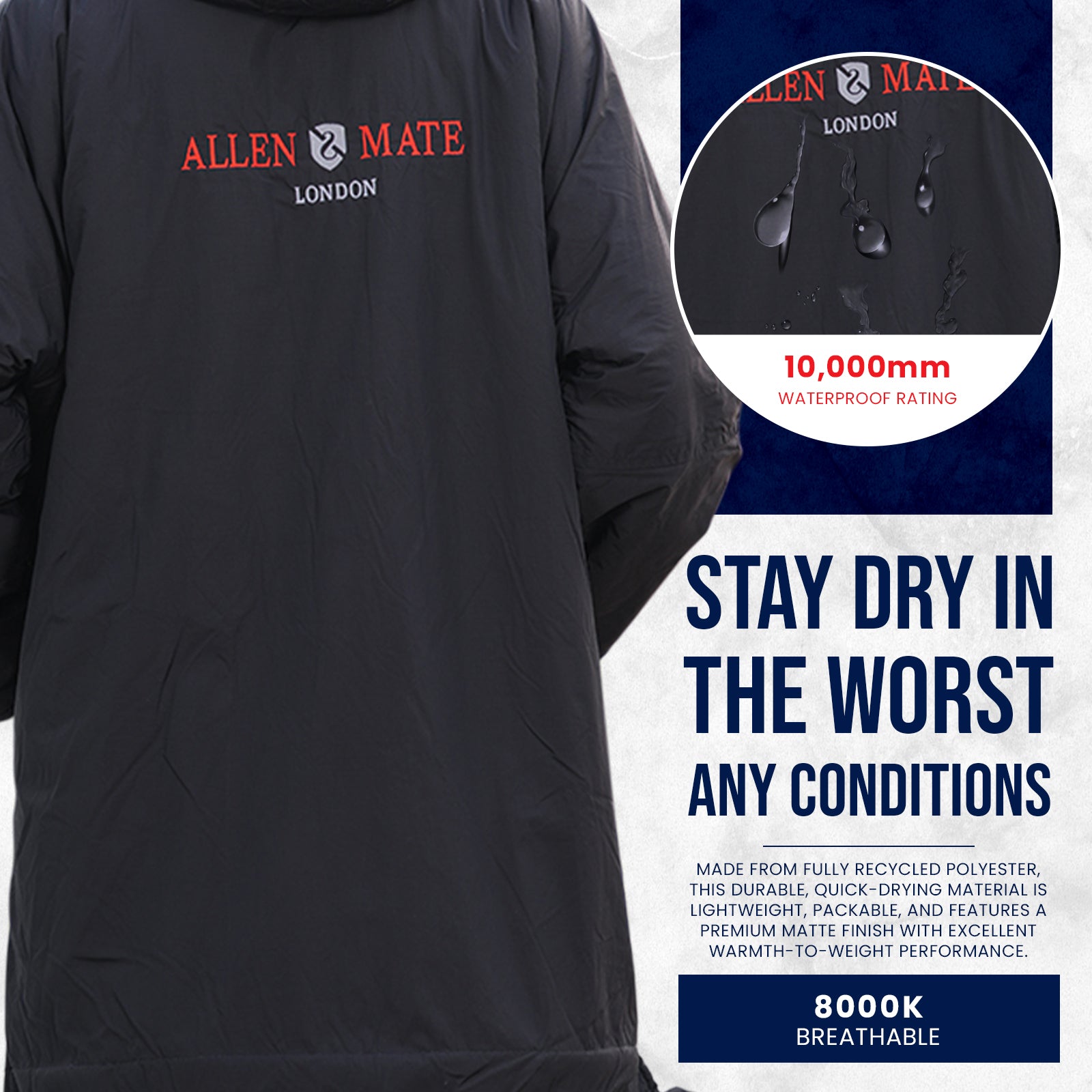 ALLEN & MATE Adult Waterproof Changing Jacket, Sherpa Fleece-Lined and Swim Coat Parka, Heavy Duty Windproof Winter Robe