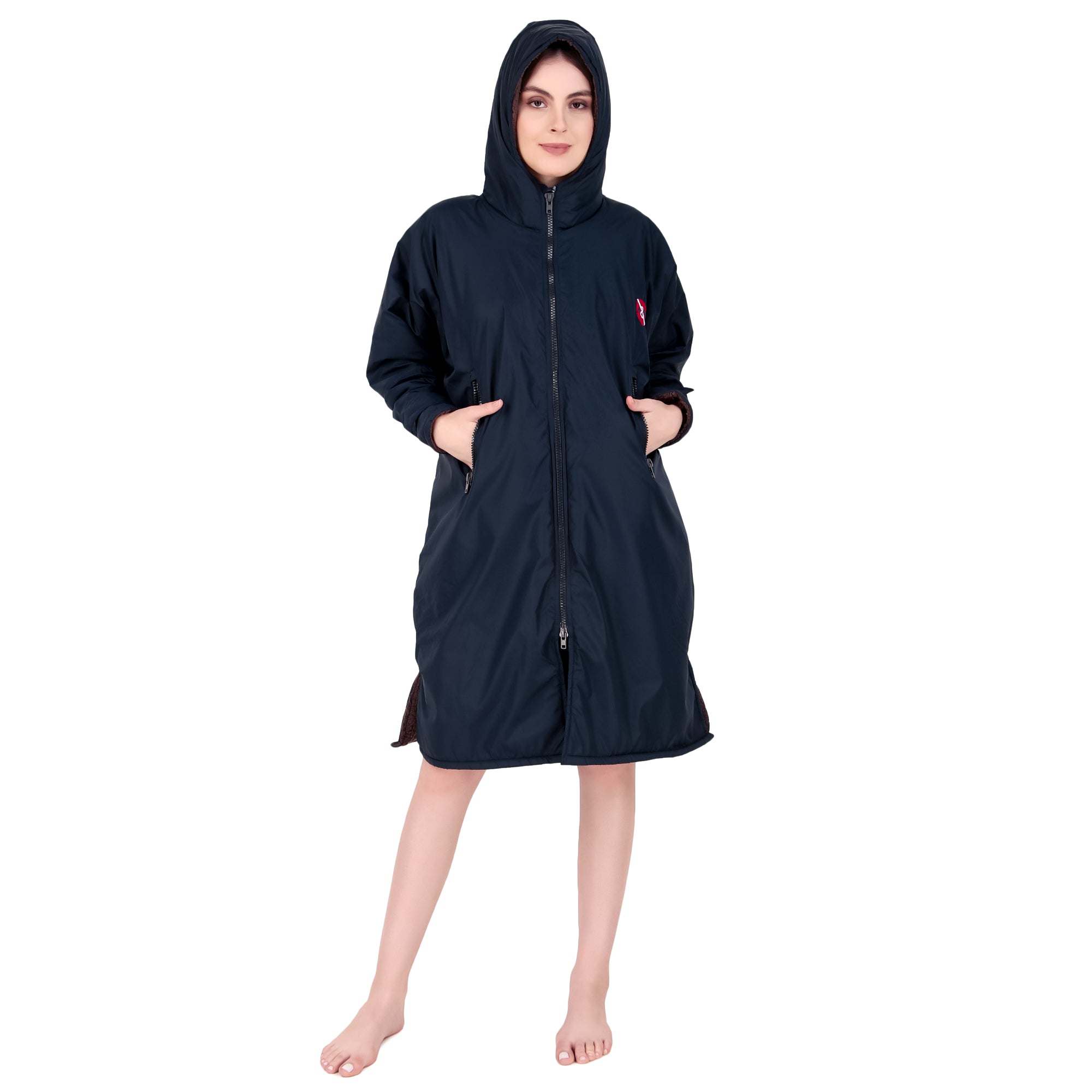 ALLEN & MATE Adult Waterproof Changing Jacket, Sherpa Fleece-Lined and Swim Coat Parka, Heavy Duty Windproof Winter Robe