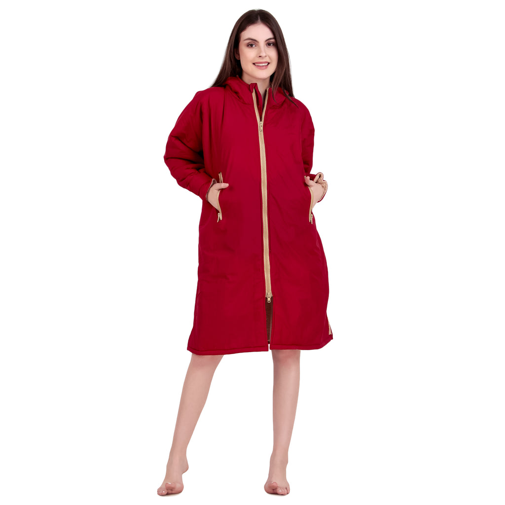 ALLEN & MATE Adult Waterproof Changing Jacket, Sherpa Fleece-Lined and Swim Coat Parka, Heavy Duty Windproof Winter Robe