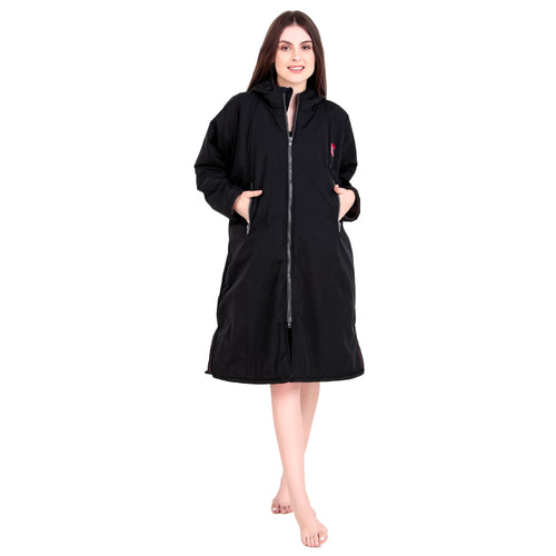 ALLEN & MATE Adult Waterproof Changing Jacket, Sherpa Fleece-Lined and Swim Coat Parka, Heavy Duty Windproof Winter Robe