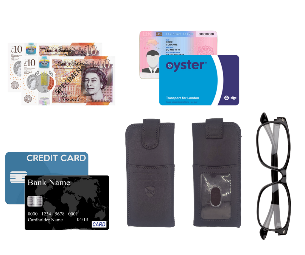 ALLEN & MATE 100% Leather Slim Glasses Case for Reading and Computer Glasses for Men/Women with Optional Inbuilt Card Holder