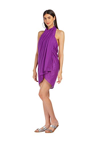 ALLEN & MATE Womens Cotton Beach Cover Up Sarong Pareo Swimsuit Cover-Up Wrap Skirt Many Solid Colours with Coconut Shell