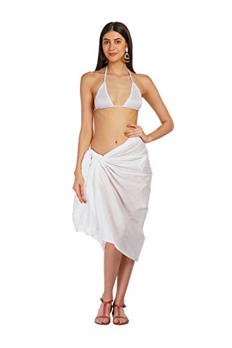 ALLEN & MATE Womens Cotton Beach Cover Up Sarong Pareo Swimsuit Cover-Up Wrap Skirt Many Solid Colours with Coconut Shell