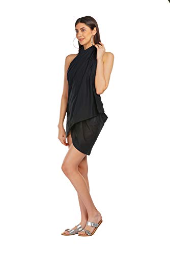 ALLEN & MATE Womens Cotton Beach Cover Up Sarong Pareo Swimsuit Cover-Up Wrap Skirt Many Solid Colours with Coconut Shell
