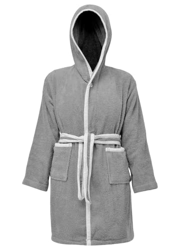ALLEN & MATE Dressing Gown Kids, 100% Cotton Bathrobes with Hoodie and Pockets, Terry Towel Dressing Gown for Girls, Boys 3-12 Years