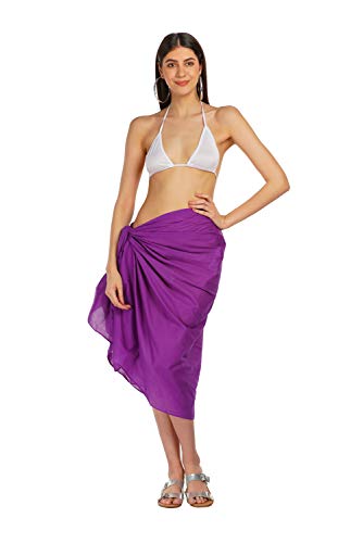 ALLEN & MATE Womens Cotton Beach Cover Up Sarong Pareo Swimsuit Cover-Up Wrap Skirt Many Solid Colours with Coconut Shell