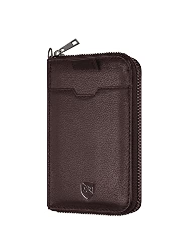 ALLEN & MATE Mens Wallet with Zip, RFID Blocking Slim Leather Wallet, Credit Card Holder, Leather Zipped Wallet for Men Women, Holds up to 12 Cards, Bank Notes, Coins