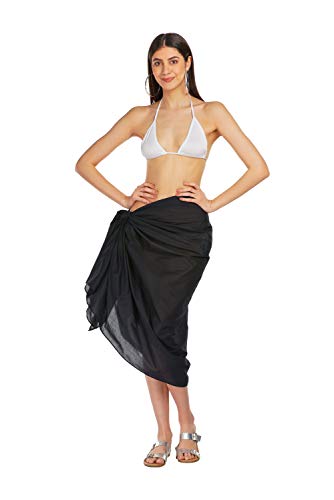 ALLEN & MATE Womens Cotton Beach Cover Up Sarong Pareo Swimsuit Cover-Up Wrap Skirt Many Solid Colours with Coconut Shell