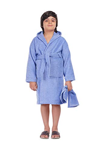 ALLEN & MATE Children 100% Cotton Hooded Bathrobe for Kids Boys Girls Soft Terry Towel Dressing Gown 2-13 Years
