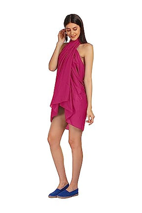 ALLEN & MATE Womens Cotton Beach Cover Up Sarong Pareo Swimsuit Cover-Up Wrap Skirt Many Solid Colours with Coconut Shell