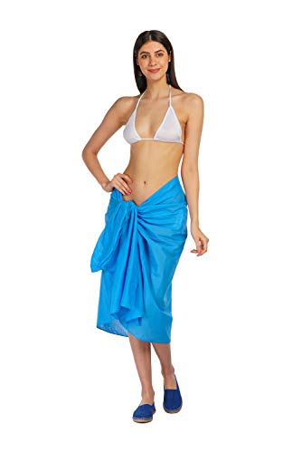 ALLEN & MATE Womens Cotton Beach Cover Up Sarong Pareo Swimsuit Cover-Up Wrap Skirt Many Solid Colours with Coconut Shell