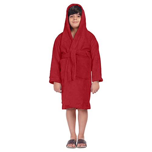 ALLEN & MATE Children 100% Cotton Hooded Bathrobe for Kids Boys Girls Soft Terry Towel Dressing Gown 2-13 Years