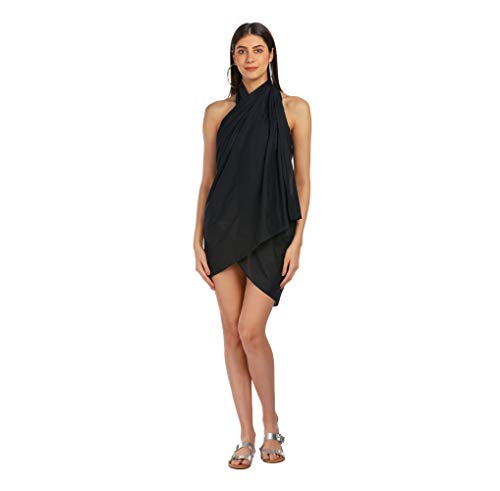 ALLEN & MATE Womens Cotton Beach Cover Up Sarong Pareo Swimsuit Cover-Up Wrap Skirt Many Solid Colours with Coconut Shell