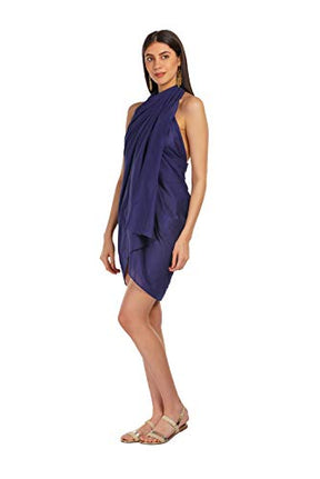 ALLEN & MATE Womens Cotton Beach Cover Up Sarong Pareo Swimsuit Cover-Up Wrap Skirt Many Solid Colours with Coconut Shell