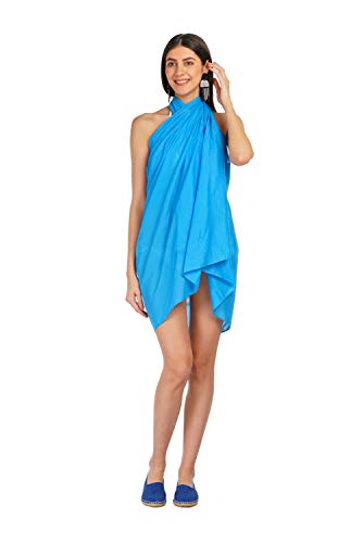 ALLEN & MATE Womens Cotton Beach Cover Up Sarong Pareo Swimsuit Cover-Up Wrap Skirt Many Solid Colours with Coconut Shell