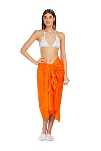 ALLEN & MATE Womens Cotton Beach Cover Up Sarong Pareo Swimsuit Cover-Up Wrap Skirt Many Solid Colours with Coconut Shell