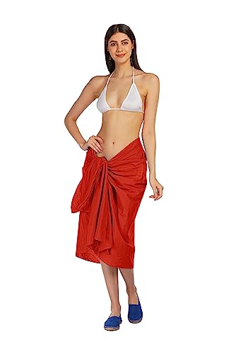 ALLEN & MATE Womens Cotton Beach Cover Up Sarong Pareo Swimsuit Cover-Up Wrap Skirt Many Solid Colours with Coconut Shell