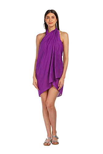 ALLEN & MATE Womens Cotton Beach Cover Up Sarong Pareo Swimsuit Cover-Up Wrap Skirt Many Solid Colours with Coconut Shell