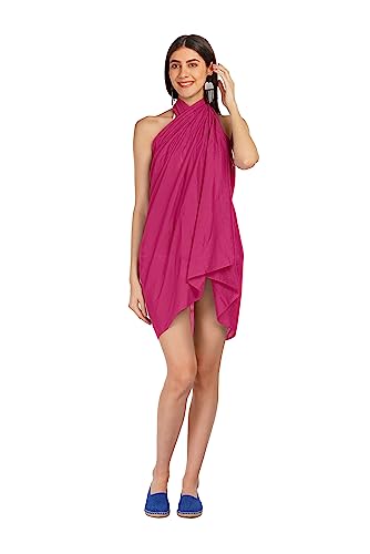 ALLEN & MATE Womens Cotton Beach Cover Up Sarong Pareo Swimsuit Cover-Up Wrap Skirt Many Solid Colours with Coconut Shell