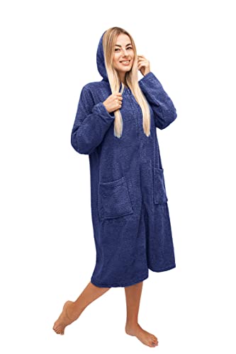 ALLEN & MATE Ladies 100% Cotton Towelling Bathrobe Dressing Gown, Bath Towel for Ladies With Zip, Womens Hooded Dressing Gowns