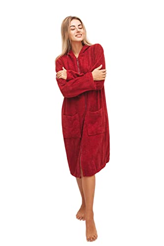 ALLEN & MATE Ladies 100% Cotton Towelling Bathrobe Dressing Gown, Bath Towel for Ladies With Zip, Womens Hooded Dressing Gowns