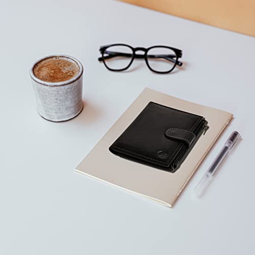 ALLEN & MATE Leather Card Holder Slim Wallet with Zip Coin Pocket, RFID Blocking Minimalist Wallet Credit Card Holder, Holds up to 7 Cards and Bank Notes, with Gift Box