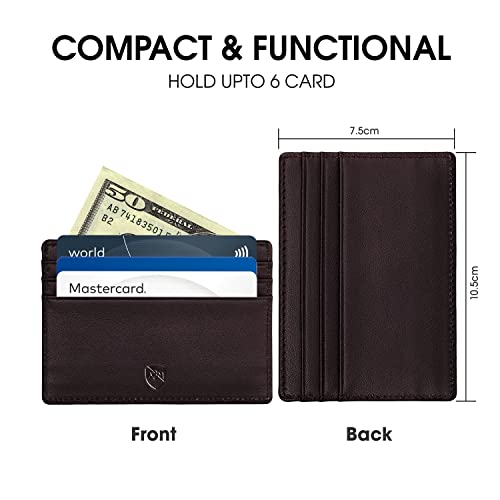 ALLEN & MATE Leather Card Holder Slim Wallet, Minimalist Wallet Credit Card Holder for Men, Women - Holds up to 6 Cards and Bank Notes, with Gift Box