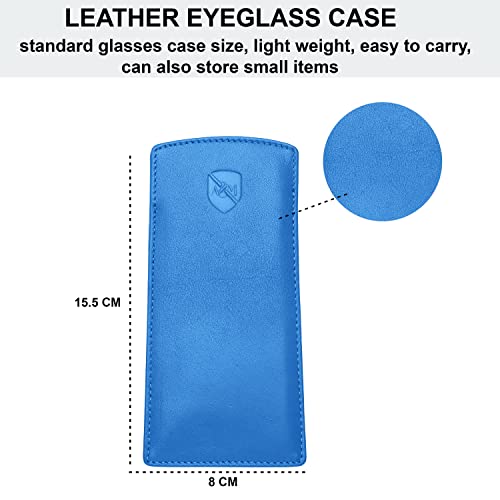 ALLEN & MATE Real Leather Reading Glasses Case Slim Soft Spectacles Pouch Sleeve with Glass Cleaning Cloth