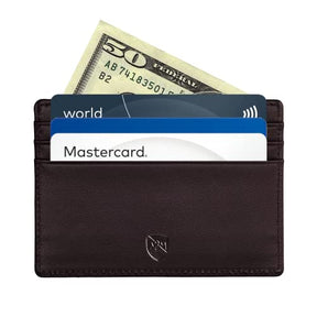 ALLEN & MATE Leather Card Holder Slim Wallet, Minimalist Wallet Credit Card Holder for Men, Women - Holds up to 6 Cards and Bank Notes, with Gift Box