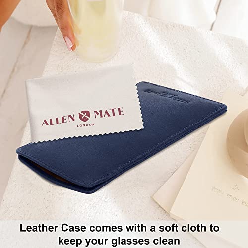 ALLEN & MATE Real Leather Reading Glasses Case Slim Soft Spectacles Pouch Sleeve with Glass Cleaning Cloth