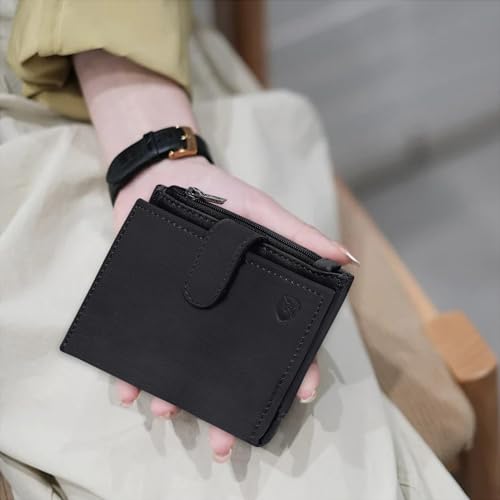 ALLEN & MATE Leather Card Holder Slim Wallet with Zip Coin Pocket, RFID Blocking Minimalist Wallet Credit Card Holder, Holds up to 7 Cards and Bank Notes, with Gift Box