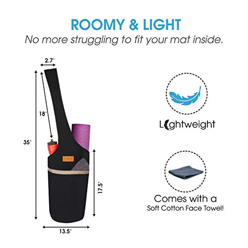 ALLEN & MATE Large Yoga Mat Bag with Side Pocket and Zipper Pocket, Fit Most Size Mats