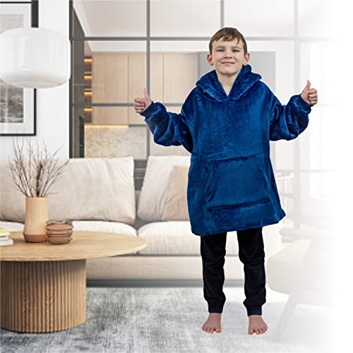 ALLEN & MATE Hoodie Blanket for Kids Adults, Oversized Blanket Hoodie, Warm Dressing Gown, Soft Fleece Hooded Robe, Gifts for Boys Girls Teens Adults