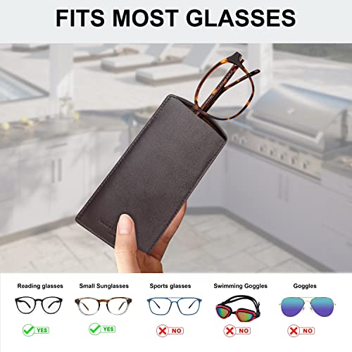 ALLEN & MATE Real Leather Reading Glasses Case Slim Soft Spectacles Pouch Sleeve with Glass Cleaning Cloth