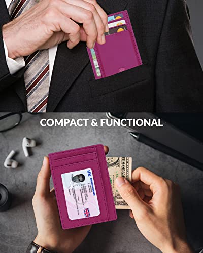 ALLEN & MATE Leather Card Holder Slim Wallet, RFID Blocking Minimalist Wallet Credit Card Holder, Holds Cards and Bank Notes