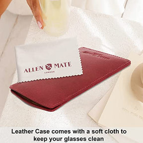 ALLEN & MATE Real Leather Reading Glasses Case Slim Soft Spectacles Pouch Sleeve with Glass Cleaning Cloth