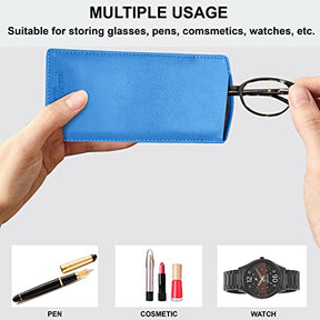 ALLEN & MATE Real Leather Reading Glasses Case Slim Soft Spectacles Pouch Sleeve with Glass Cleaning Cloth