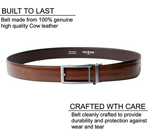 ALLEN & MATE Ratchet Leather Belts for Men- Trim to Fit, Casual Dress Belt, Men Jeans Suits (Directly Suitable for Waist Size: 28"-40")