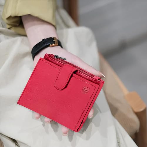 ALLEN & MATE Leather Card Holder Slim Wallet with Zip Coin Pocket, RFID Blocking Minimalist Wallet Credit Card Holder, Holds up to 7 Cards and Bank Notes, with Gift Box