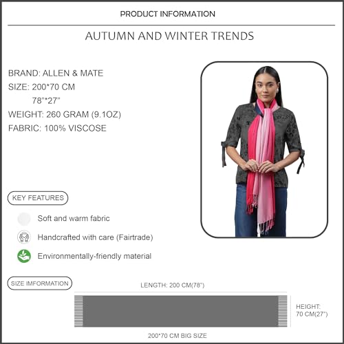 ALLEN & MATE Handcrafted Soft Pashmina Shawl Scarf Wrap Stole for Women in Solid Colors