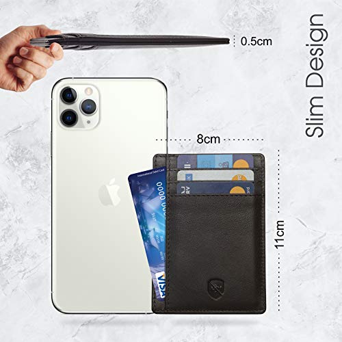 ALLEN & MATE Leather Card Holder Slim Wallet, RFID Blocking Minimalist Wallet Credit Card Holder, Holds Cards and Bank Notes