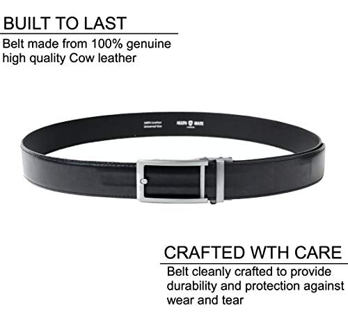 ALLEN & MATE Ratchet Leather Belts for Men- Trim to Fit, Casual Dress Belt, Men Jeans Suits (Directly Suitable for Waist Size: 28"-40")