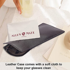 ALLEN & MATE Real Leather Reading Glasses Case Slim Soft Spectacles Pouch Sleeve with Glass Cleaning Cloth