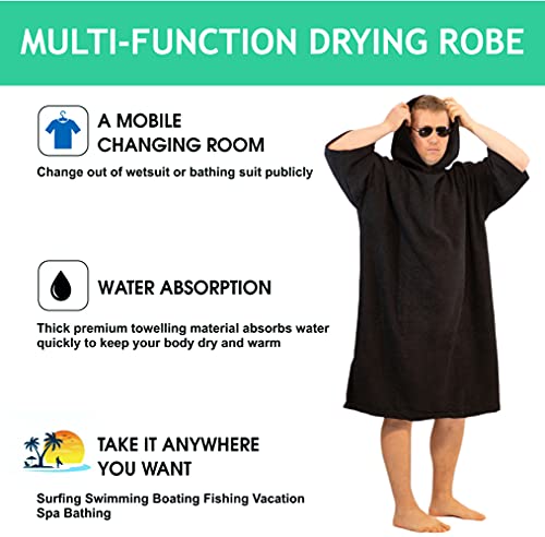ALLEN & MATE Hooded Towel Poncho for Adults 100% Terry Cotton Changing Robe with Hood & Pockets for Beach, Swimming