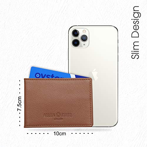 ALLEN & MATE Genuine Leather Bus Pass Travel Card Holder/Driving License Oyster, Minimalist Wallet Credit Card Holder