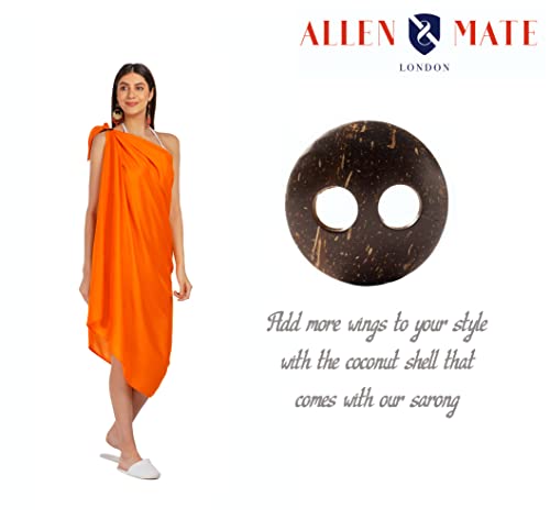ALLEN & MATE Womens Cotton Beach Cover Up Sarong Pareo Swimsuit Cover-Up Wrap Skirt Many Solid Colours with Coconut Shell