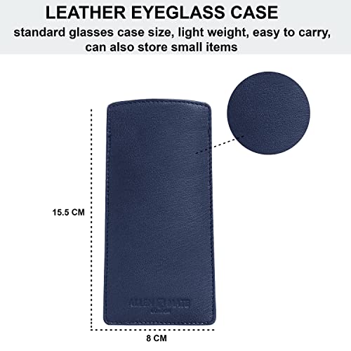 ALLEN & MATE Real Leather Reading Glasses Case Slim Soft Spectacles Pouch Sleeve with Glass Cleaning Cloth