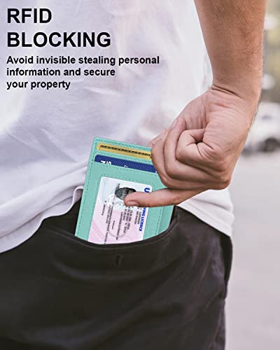 ALLEN & MATE Leather Card Holder Slim Wallet, RFID Blocking Minimalist Wallet Credit Card Holder, Holds Cards and Bank Notes