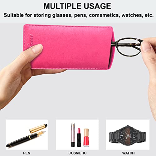 ALLEN & MATE Real Leather Reading Glasses Case Slim Soft Spectacles Pouch Sleeve with Glass Cleaning Cloth