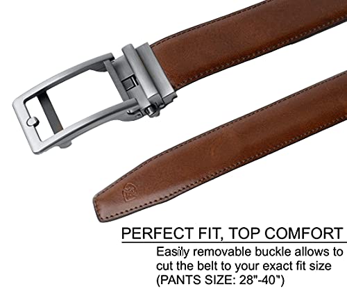 ALLEN & MATE Ratchet Leather Belts for Men- Trim to Fit, Casual Dress Belt, Men Jeans Suits (Directly Suitable for Waist Size: 28"-40")